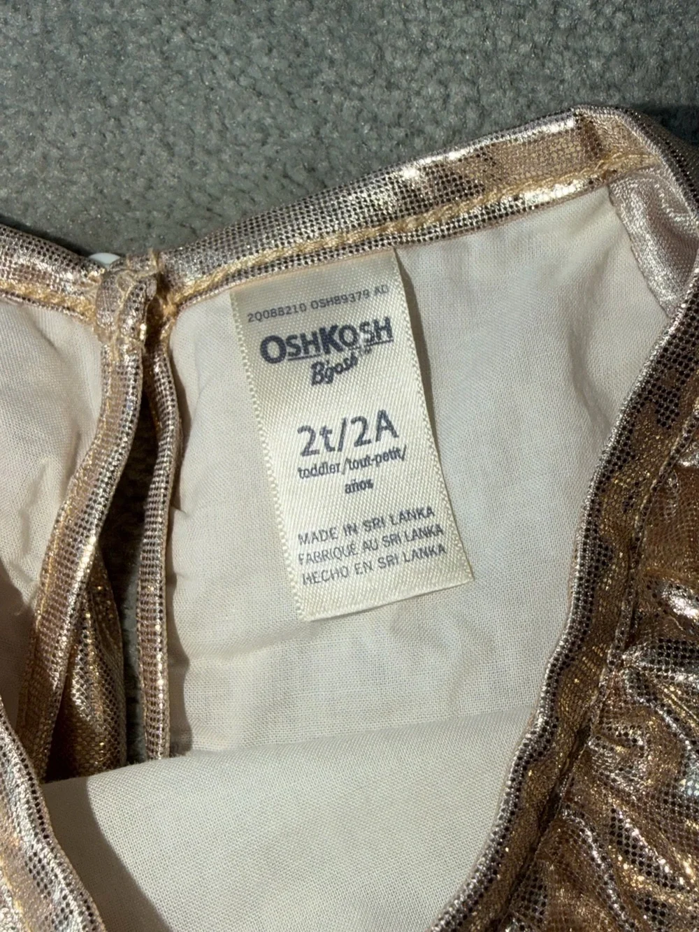 OshKosh B'gosh Metallic Pleated Flutter Lined Party Dress In Gold